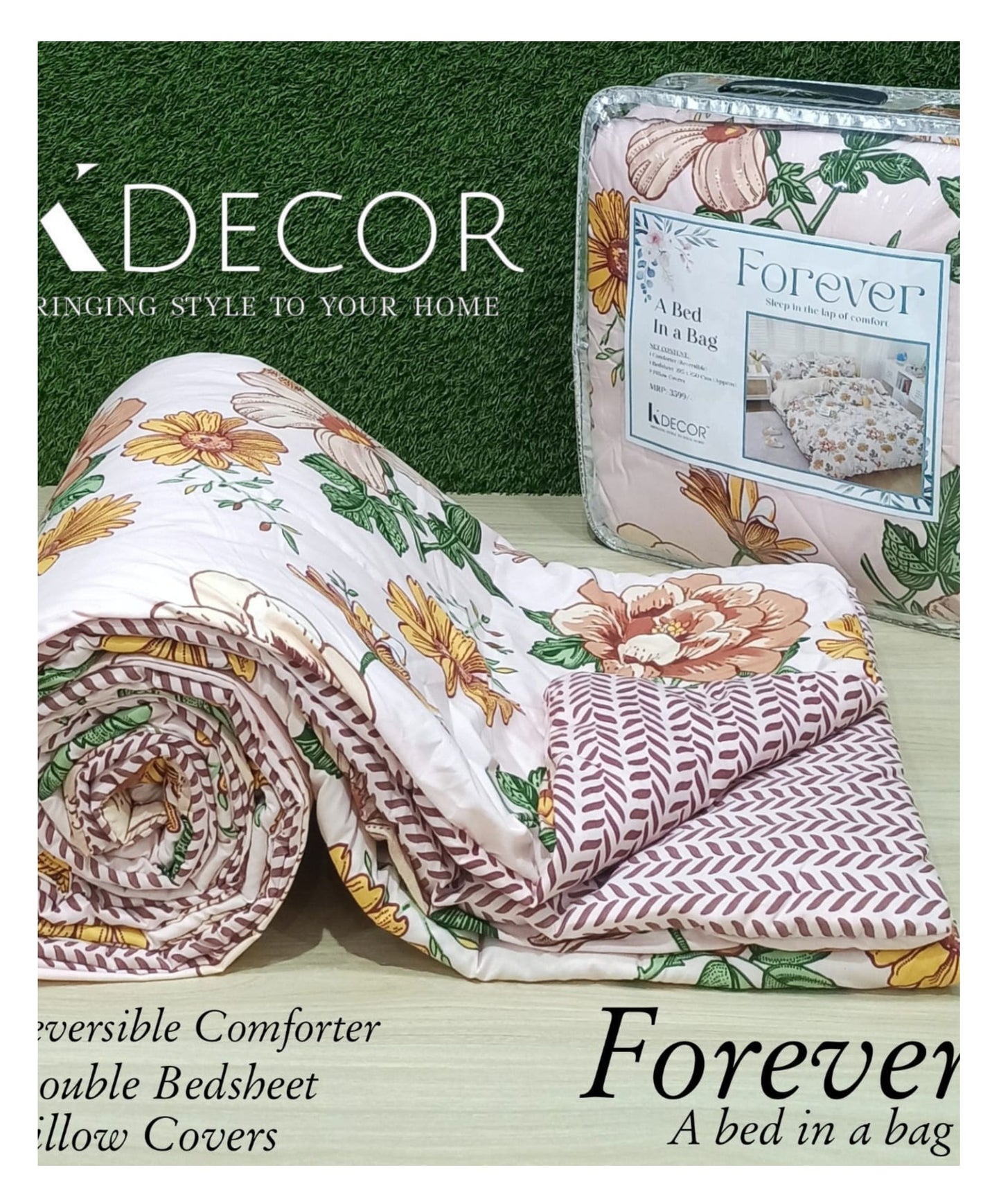 KDECOR 4 Piece Comforter Set - Forever (Wholesale Pack of 14 Sets of Assorted Designs)