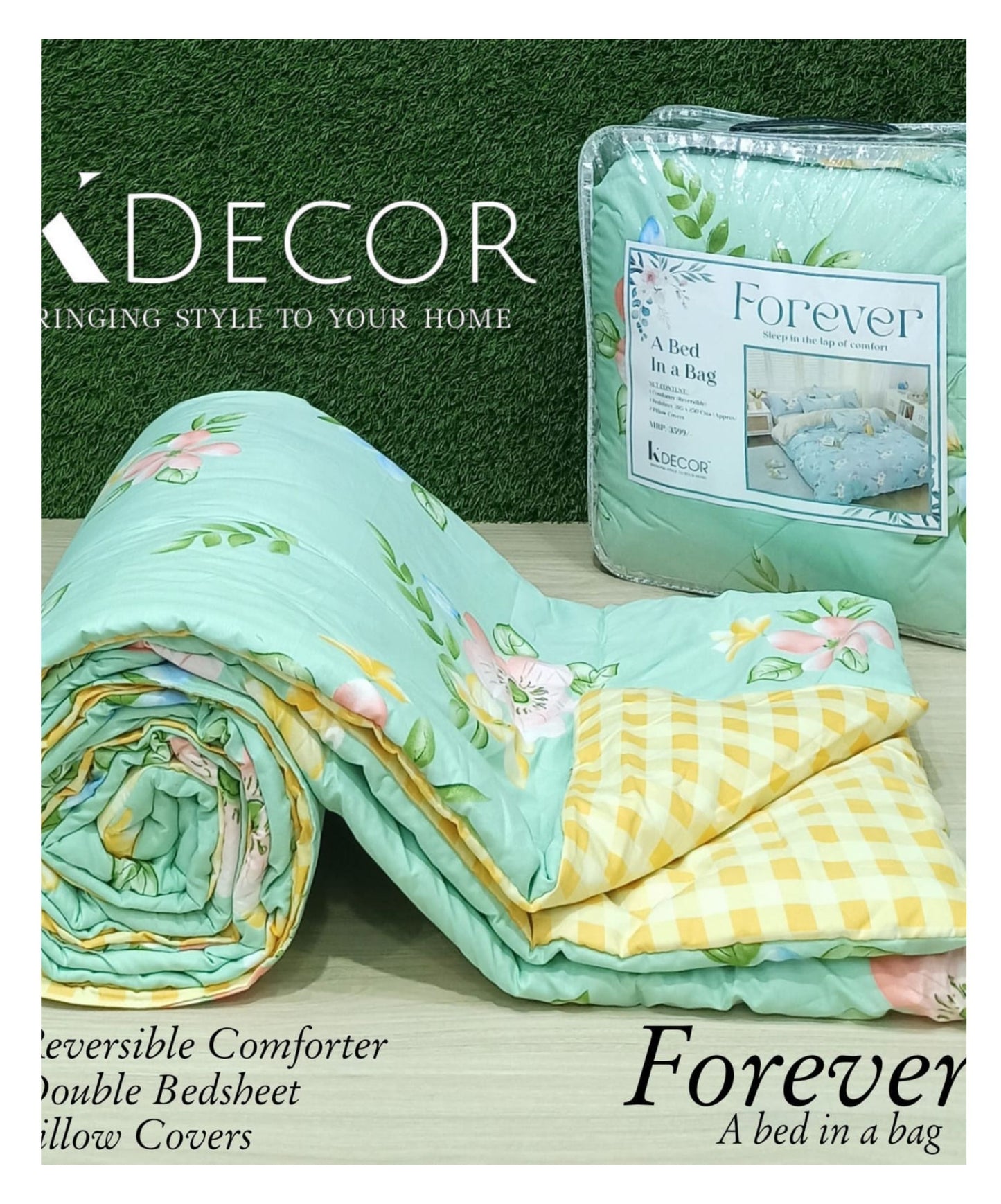 KDECOR 4 Piece Comforter Set - Forever (Wholesale Pack of 14 Sets of Assorted Designs)