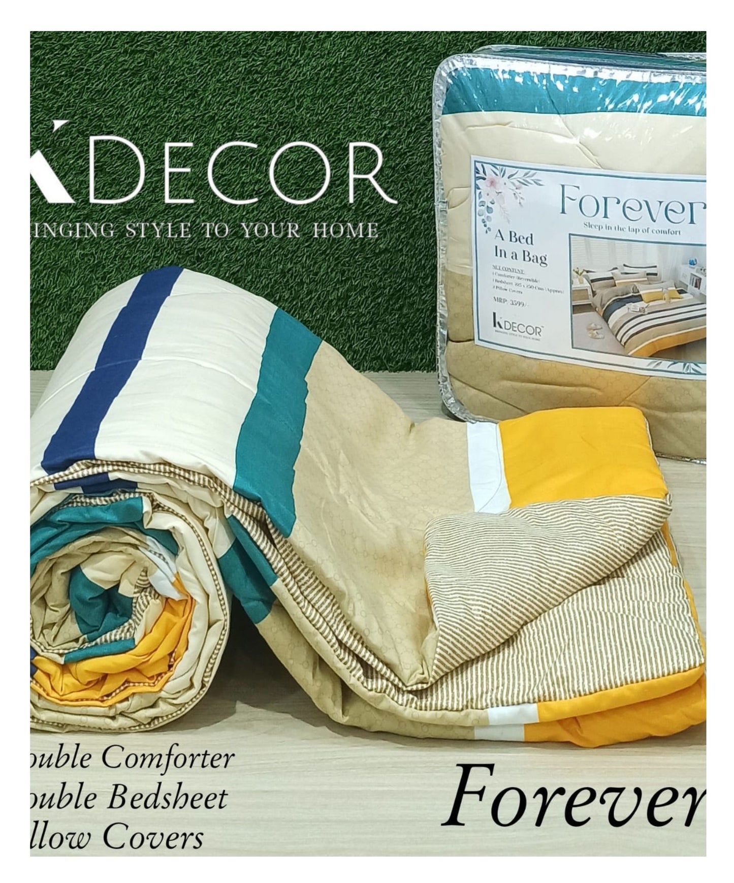 KDECOR 4 Piece Comforter Set - Forever (Wholesale Pack of 14 Sets of Assorted Designs)