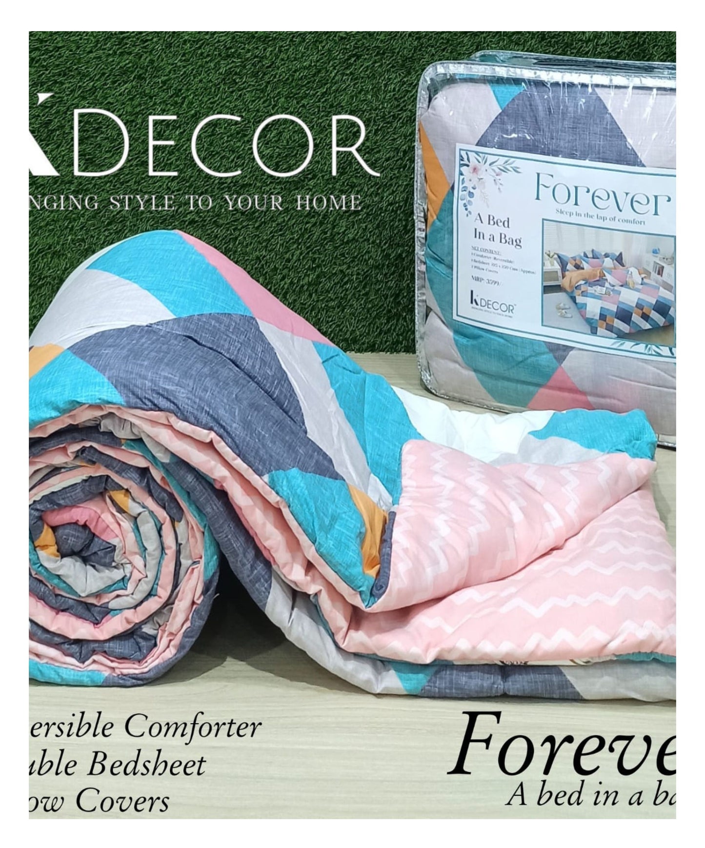 KDECOR 4 Piece Comforter Set - Forever (Wholesale Pack of 14 Sets of Assorted Designs)