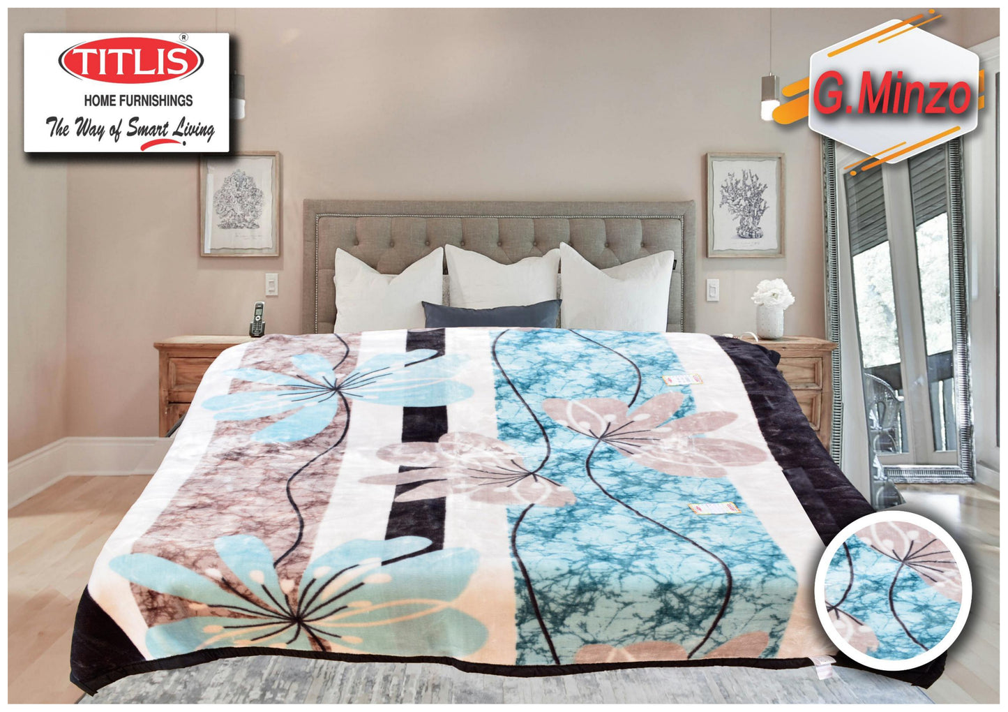 TITLIS Double Bed Blanket - GLITTER MINZO (4 Kg., 1 Ply) - 12 Blankets with PVC Bags (Wholesale Pack Carton)