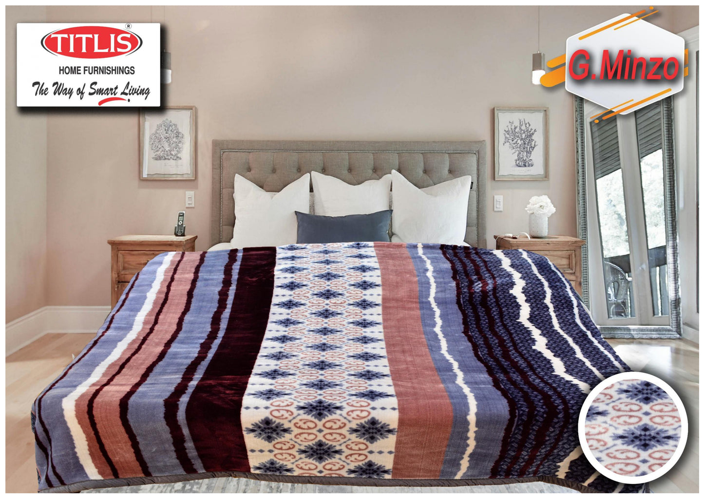 TITLIS Double Bed Blanket - GLITTER MINZO (4 Kg., 1 Ply) - 12 Blankets with PVC Bags (Wholesale Pack Carton)