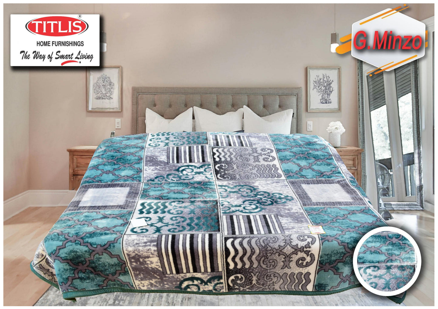 TITLIS Double Bed Blanket - GLITTER MINZO (4 Kg., 1 Ply) - 12 Blankets with PVC Bags (Wholesale Pack Carton)