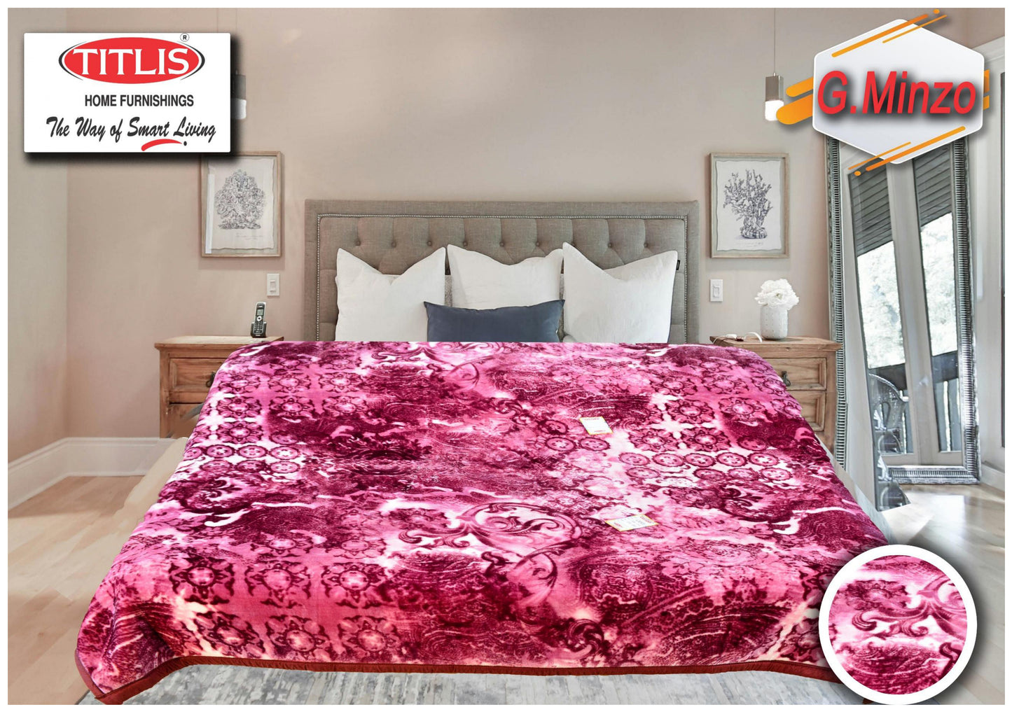 TITLIS Double Bed Blanket - GLITTER MINZO (4 Kg., 1 Ply) - 12 Blankets with PVC Bags (Wholesale Pack Carton)