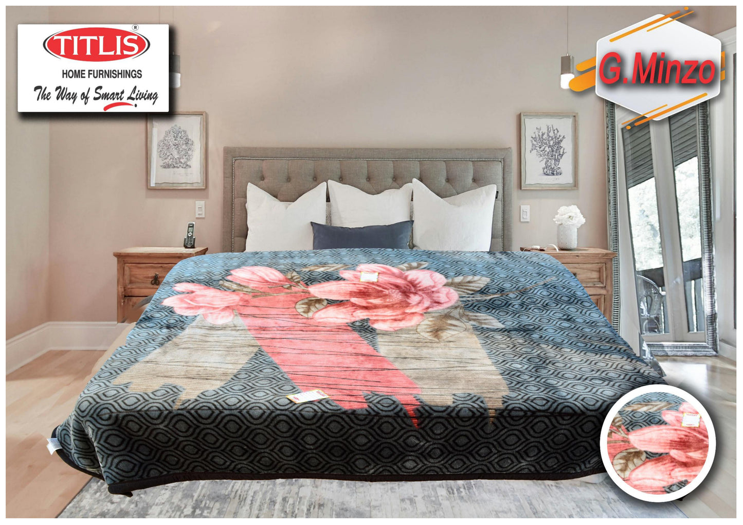 TITLIS Double Bed Blanket - GLITTER MINZO (4 Kg., 1 Ply) - 12 Blankets with PVC Bags (Wholesale Pack Carton)