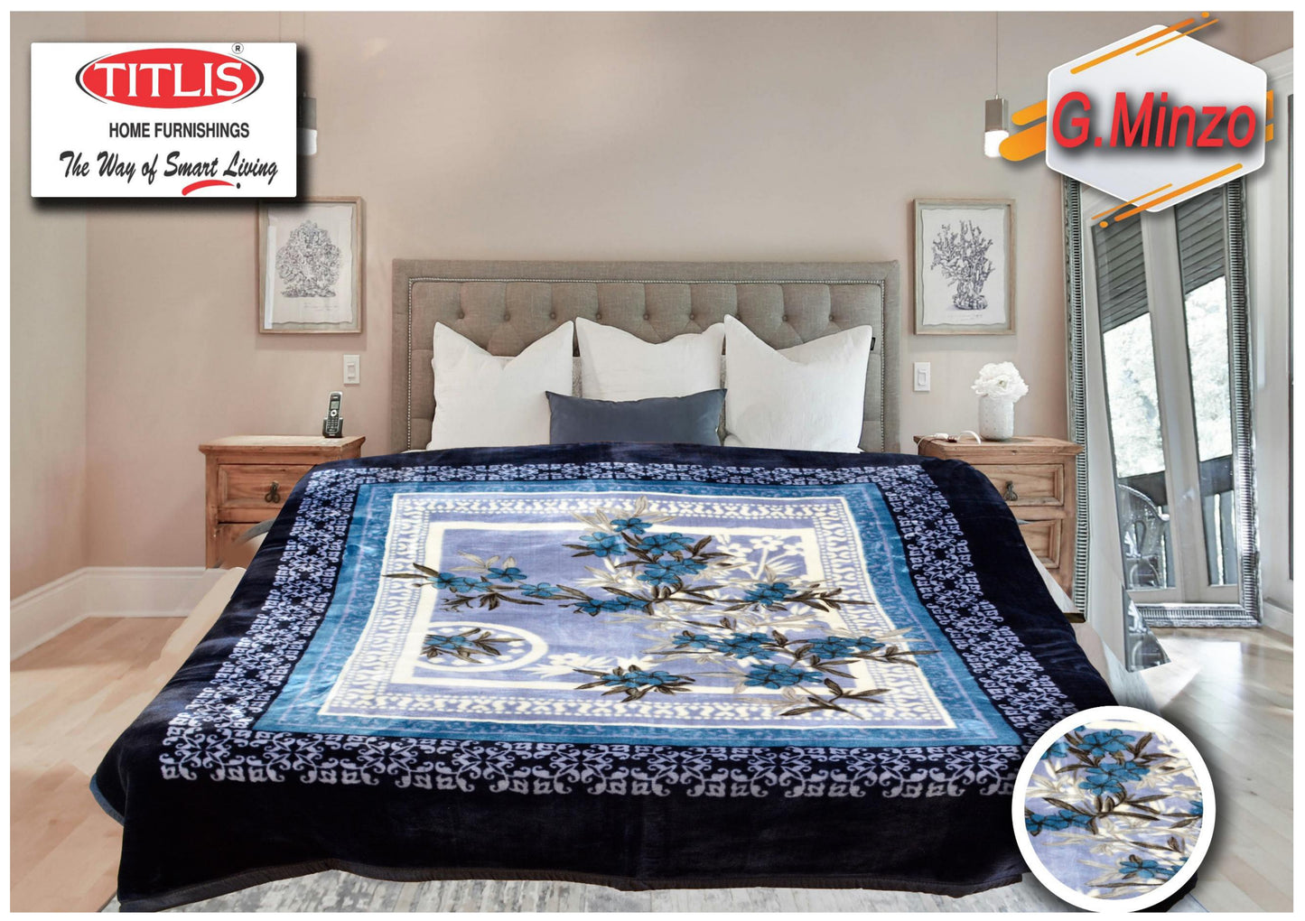 TITLIS Double Bed Blanket - GLITTER MINZO (4 Kg., 1 Ply) - 12 Blankets with PVC Bags (Wholesale Pack Carton)