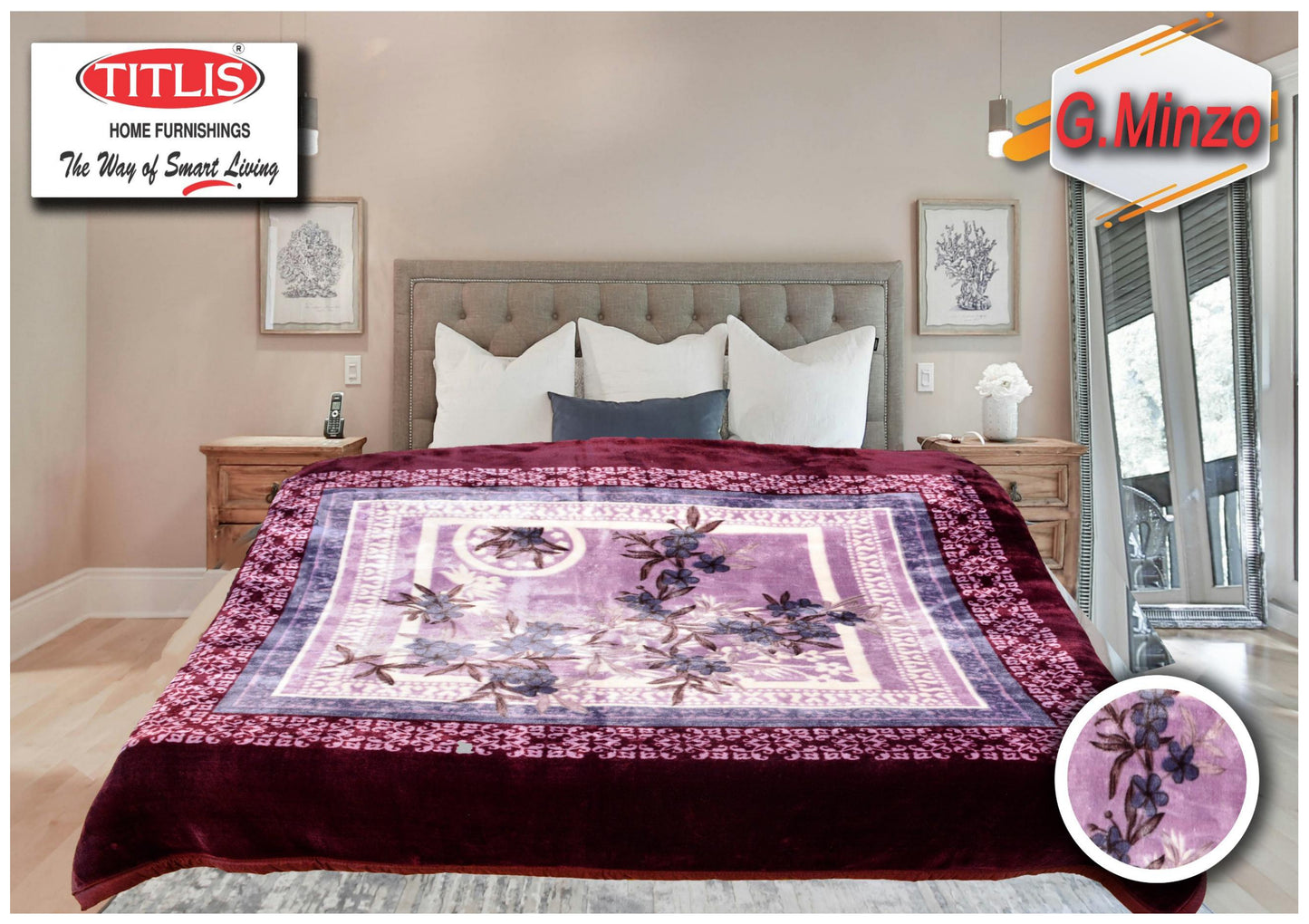 TITLIS Double Bed Blanket - GLITTER MINZO (4 Kg., 1 Ply) - 12 Blankets with PVC Bags (Wholesale Pack Carton)