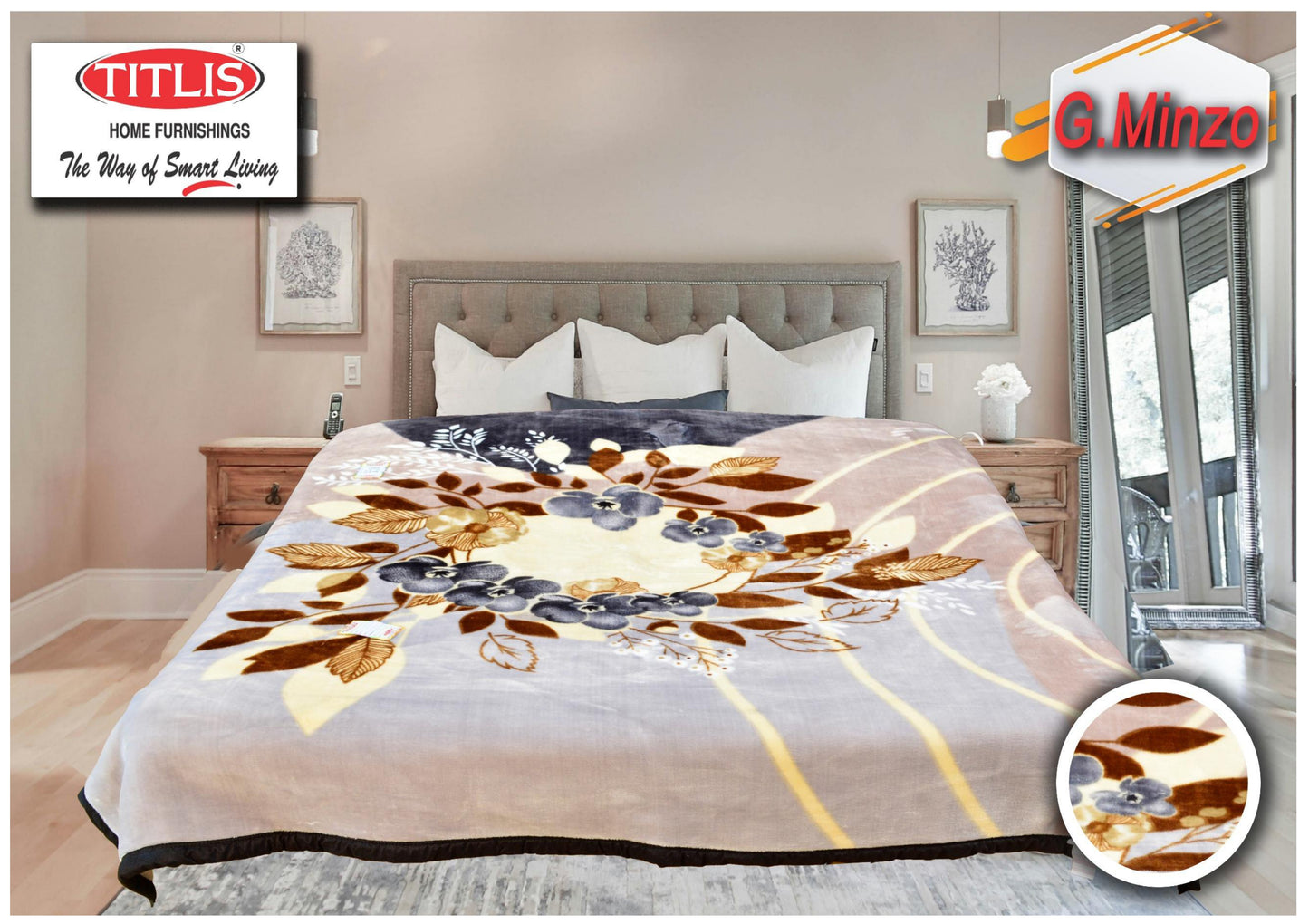 TITLIS Double Bed Blanket - GLITTER MINZO (4 Kg., 1 Ply) - 12 Blankets with PVC Bags (Wholesale Pack Carton)