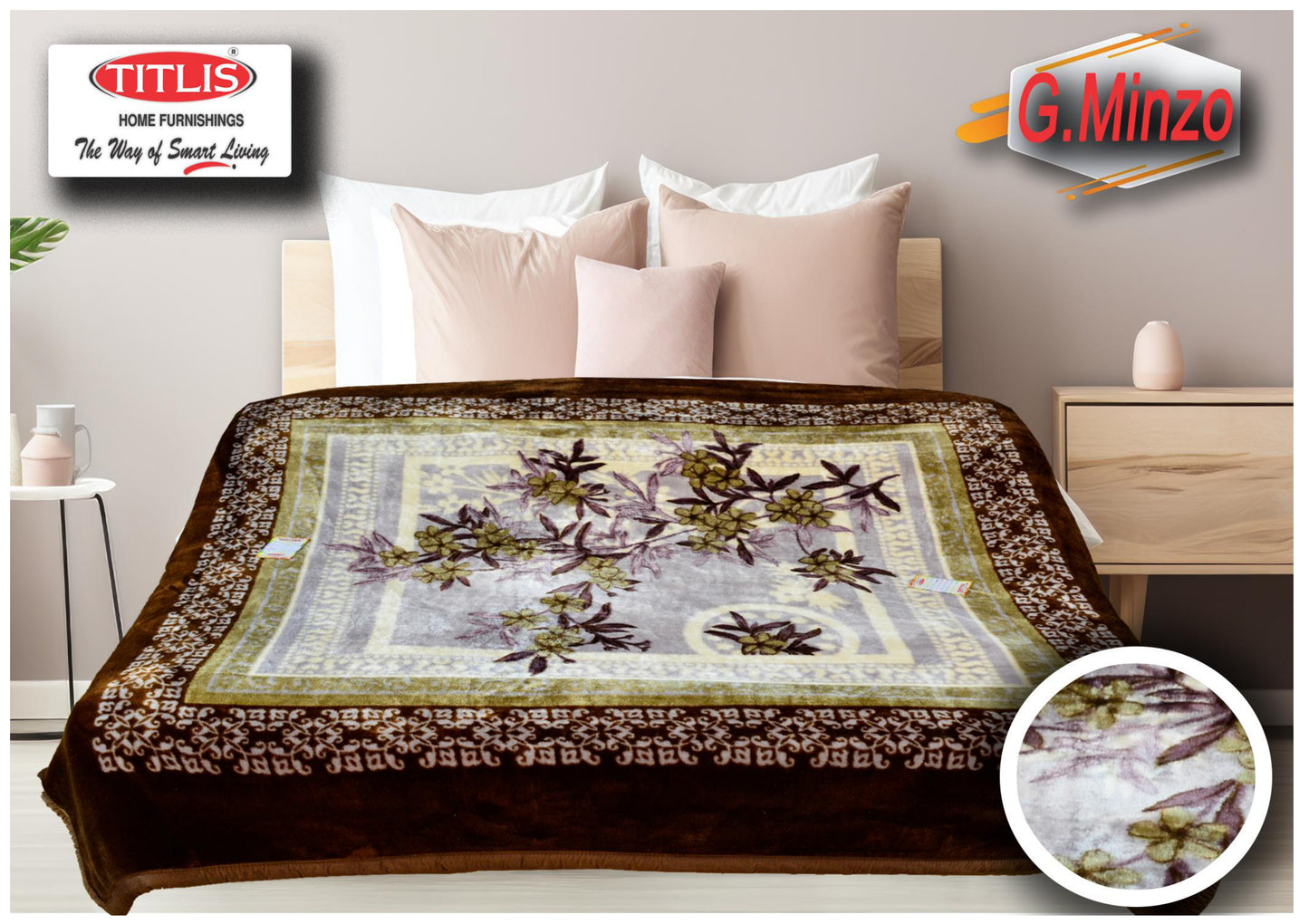 TITLIS Double Bed Blanket - GLITTER MINZO (4 Kg., 1 Ply) - 12 Blankets with PVC Bags (Wholesale Pack Carton)