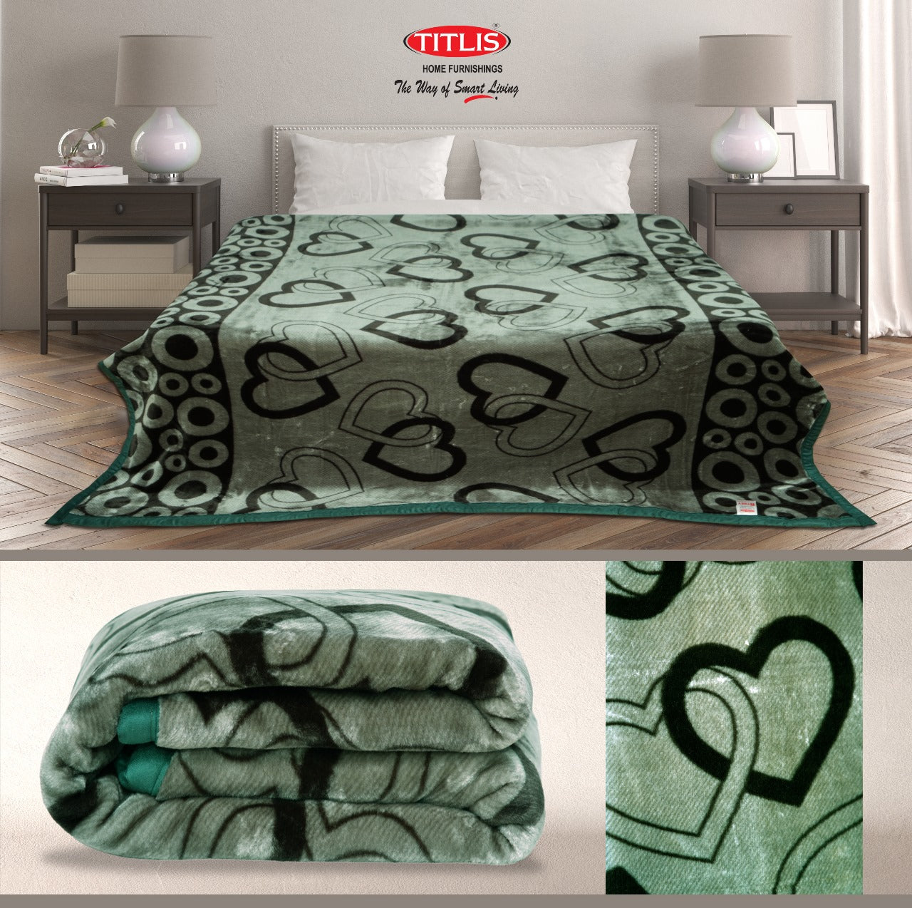 TITLIS Double Bed Blanket - RYDEY (2.8 Kg., 1 Ply) - 16 Blankets with PVC Bags (Wholesale Pack Carton)