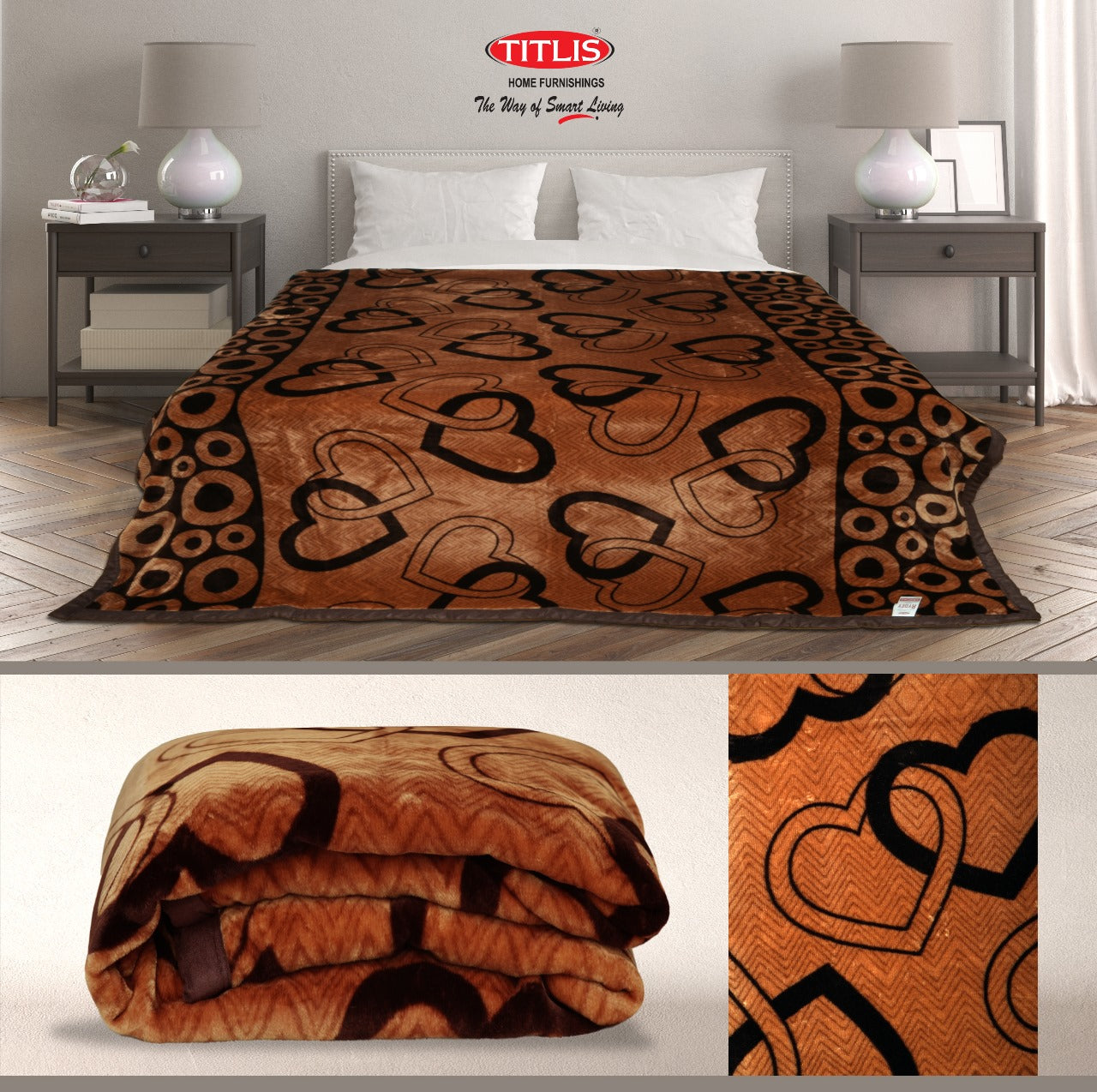 TITLIS Double Bed Blanket - RYDEY (2.8 Kg., 1 Ply) - 16 Blankets with PVC Bags (Wholesale Pack Carton)
