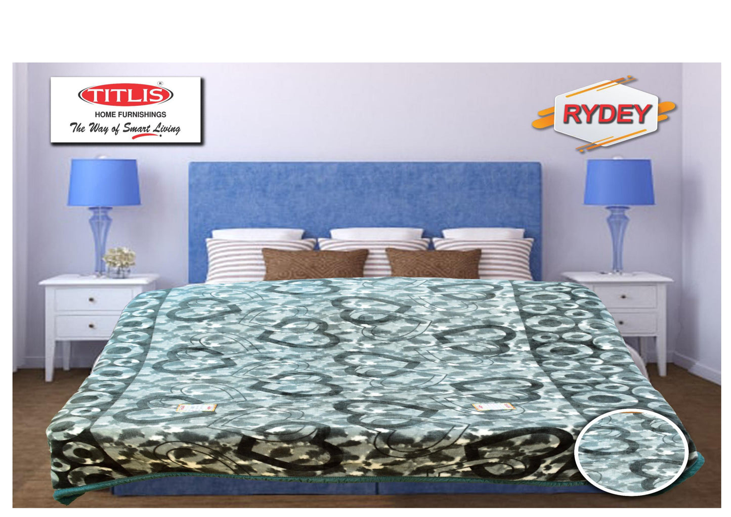 TITLIS Double Bed Blanket - RYDEY (2.8 Kg., 1 Ply) - 16 Blankets with PVC Bags (Wholesale Pack Carton)
